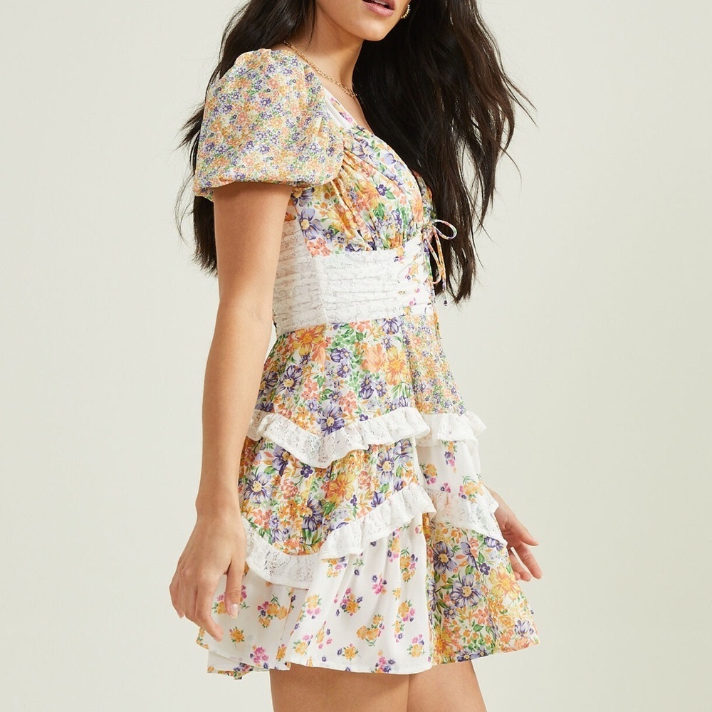 Altar'd State Smocked Ruffled Lace Mini Dress